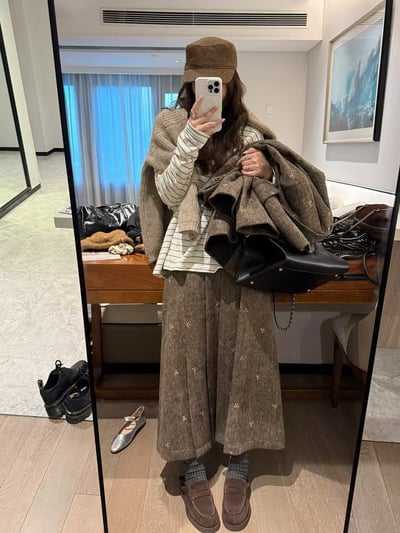 蝴蝶結毛呢半身裙西裝外套套裝11