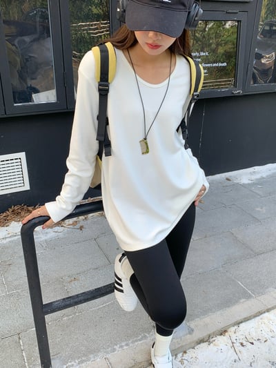 好穿加厚磨毛中長款內搭T卹u領長袖上衣6