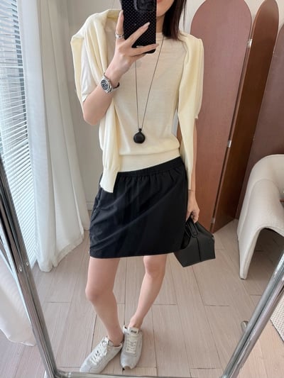 春季羊毛短袖圓領針織開襟衫薄外套兩件式15