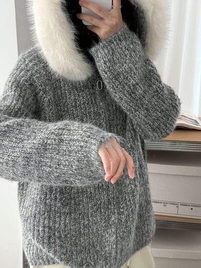 羊毛可拆毛領針織外套1