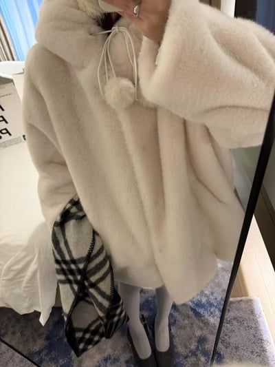 仿貂毛厚款毛球連帽皮毛大衣12