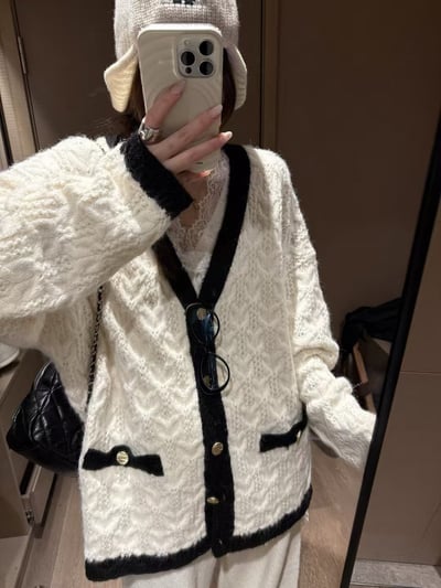 小香風拼色麻花大开衫長褲套裝18