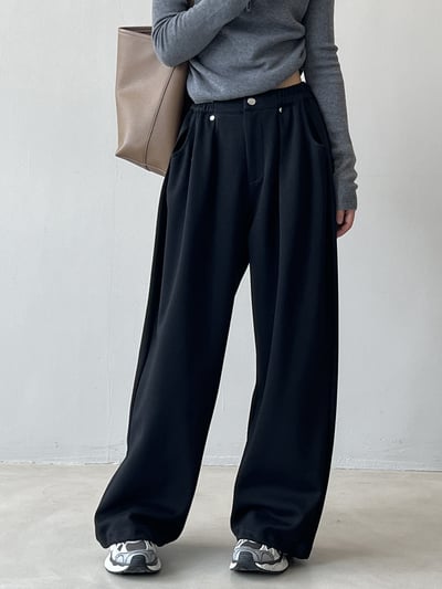 垂感鬆緊腰闊腿褲3