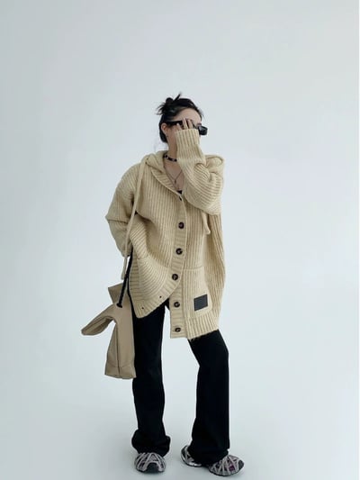 粗針織連帽毛衣外套5