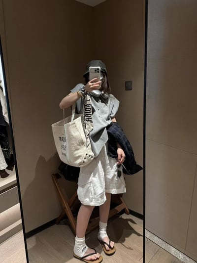 苧麻透氣個性口袋工裝中褲11