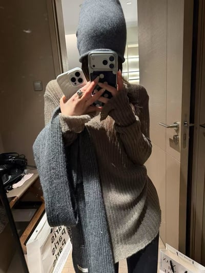 坑條針織羊毛馬海上衣7