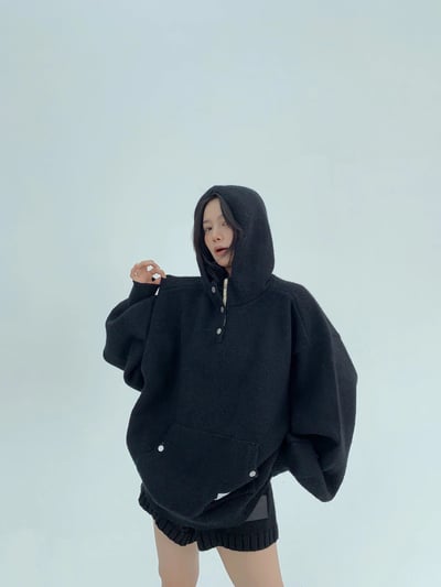 慵懶廓形短款連帽毛衣(重磅加厚）1