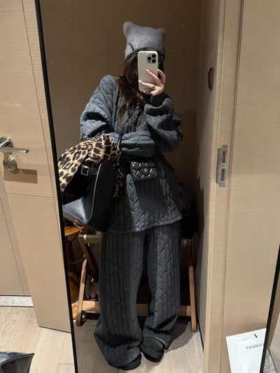 圓領夾絲綿坑條絎棉套裝5