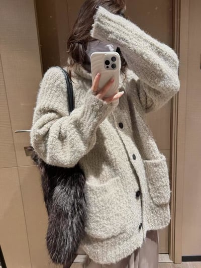 厚實排扣毛圈毛衣大開衫7