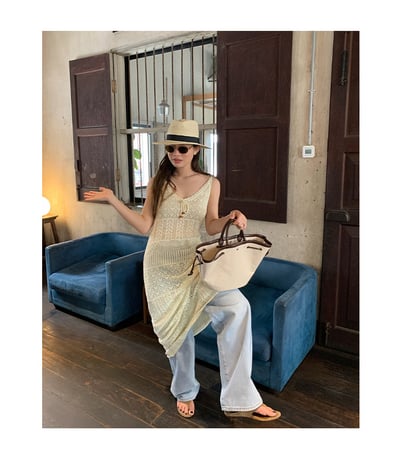 鏤空蕾絲V領針織吊帶洋裝3