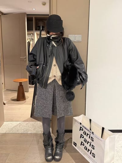 環保皮保暖毛領夾棉外套10