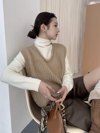 羊毛V領針織馬甲疊穿背心8