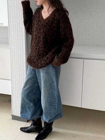 豹紋慵懶羊毛毛衣配圍巾4
