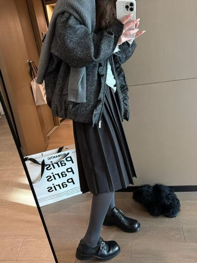 鬆緊腰細百褶中裙半身裙4