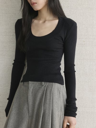 U領修身針舒適長袖上衣9