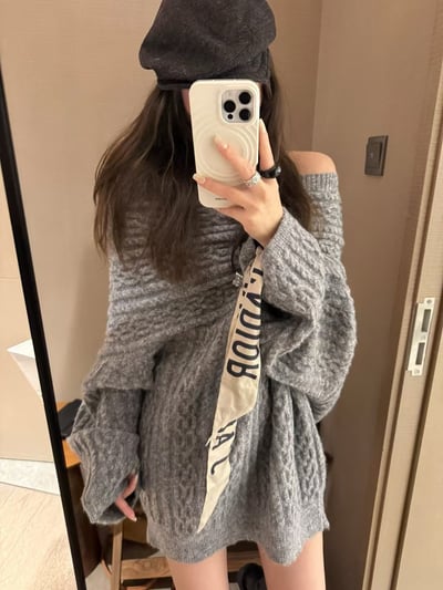 一字領麻花不對稱蝙輻袖7