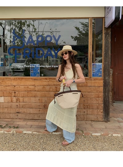 鏤空蕾絲V領針織吊帶洋裝5