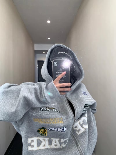 刺繡賽車風加絨連帽外套3