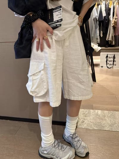 苧麻透氣個性口袋工裝中褲4