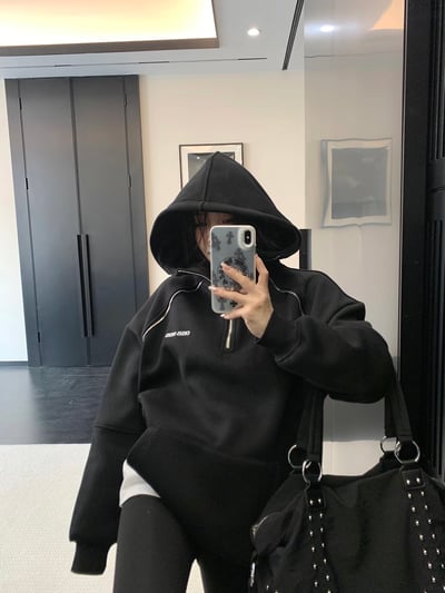 半拉鏈設計款加絨帽Ｔ5