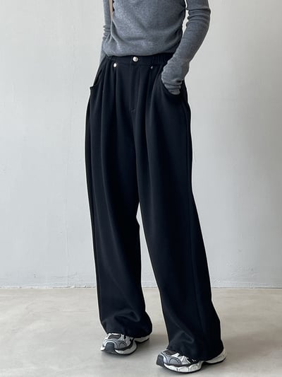 垂感鬆緊腰闊腿褲5