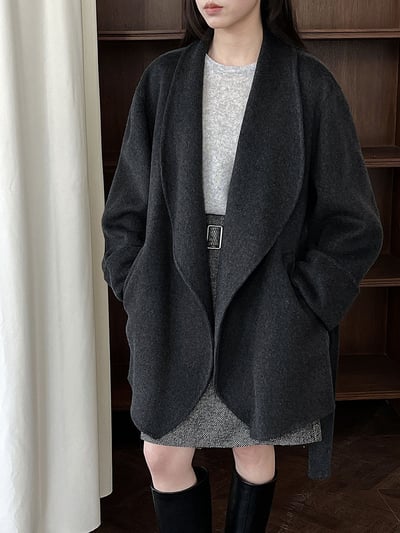 高腰毛呢腰帶寬鬆短裙8