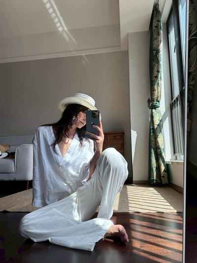 V領亞麻法式襯衫9