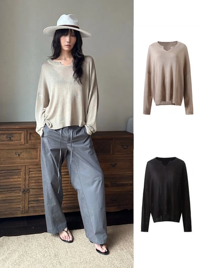 V領亞麻不規則針織鏤空罩衫11