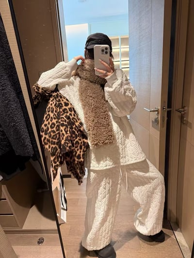 圓領夾絲綿坑條絎棉套裝11