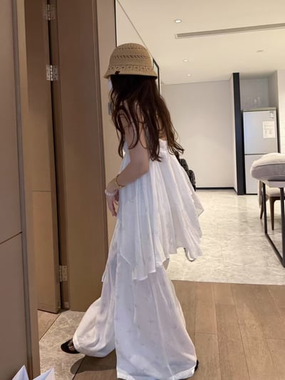 燙鑽不規則吊帶背心亞麻長褲12
