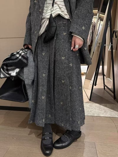 蝴蝶結毛呢半身裙西裝外套套裝2
