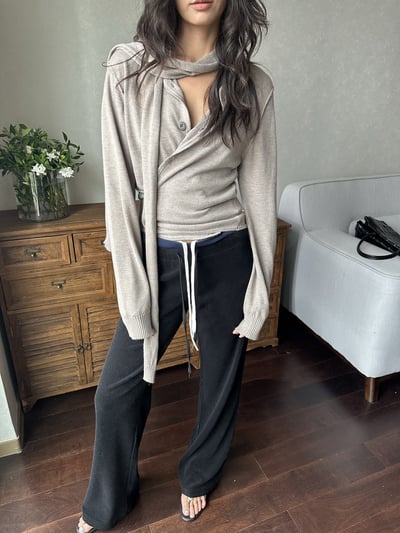 羊毛不規則紐扣領巾褶針織8