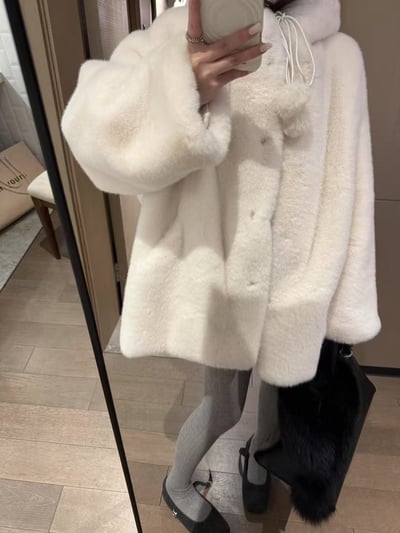 仿貂毛厚款毛球連帽皮毛大衣8