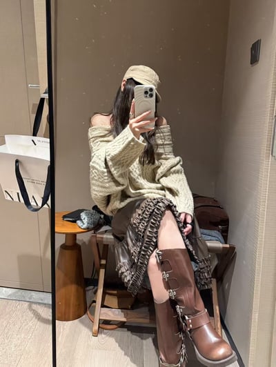 一字領麻花不對稱蝙輻袖3