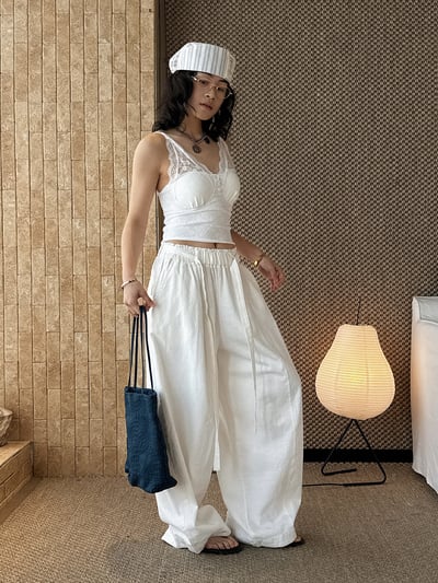 鬆弛感高腰褶皺闊腿配腰帶長褲3