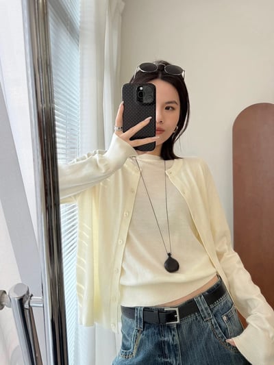 春季羊毛短袖圓領針織開襟衫薄外套兩件式6