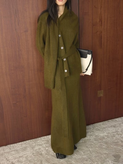 寬鬆針織開衫＋半身裙兩件套套裝3