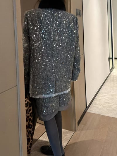 西裝外套釘珠套裝假兩件半身中裙8