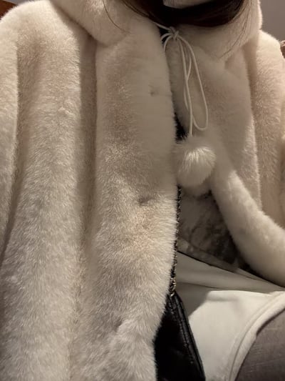 仿貂毛厚款毛球連帽皮毛大衣15