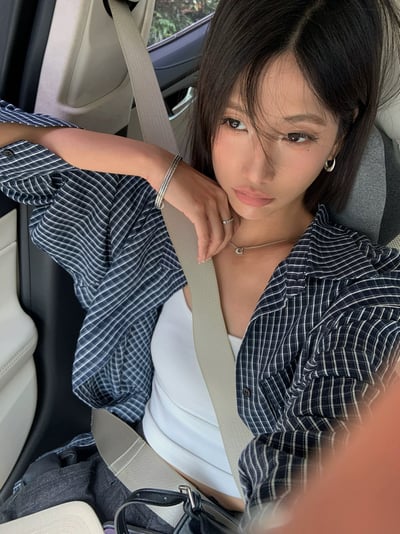 復古藏青色格紋襯衫寬鬆長袖10