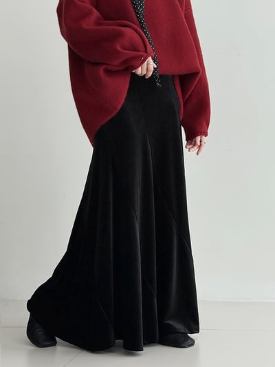 韓系氣質金絲絨百摺長裙5