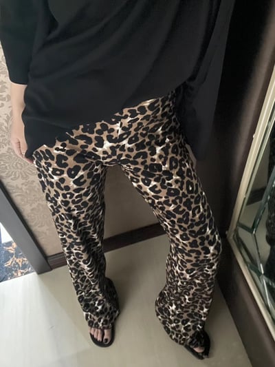 入秋鬆緊腰彈性豹紋褲薄款長褲垂感休閒直筒褲12