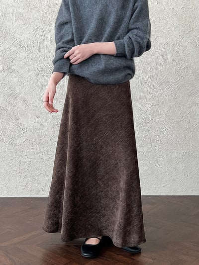 復古法蘭絨斜紋Ａ字魚尾裙1