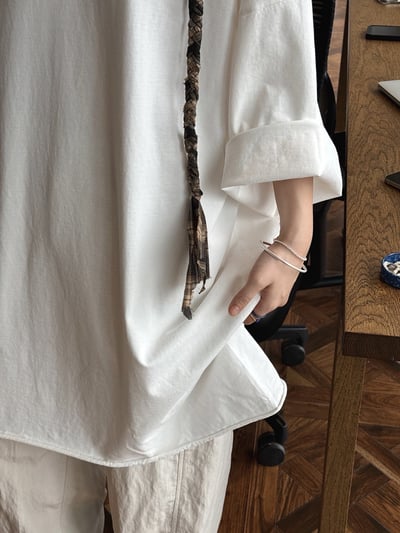 大落肩空氣輪廓中長捲邊T恤8