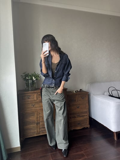 原牛可收腰落肩廓形長褲套裝16