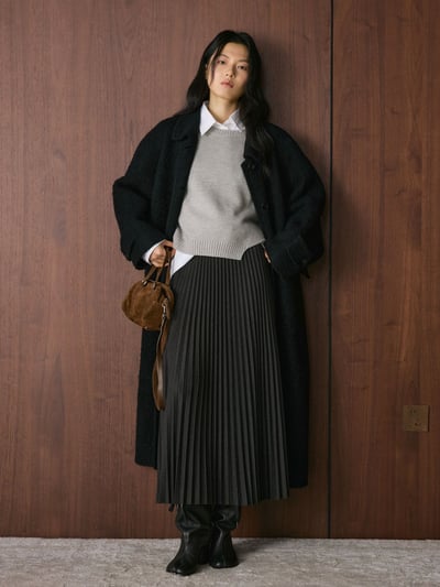 百褶鬆緊腰垂感顯瘦長裙5