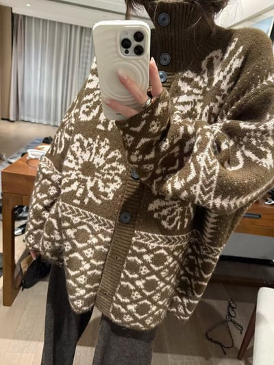 駱駝毛翻領費爾島開衫毛衣9