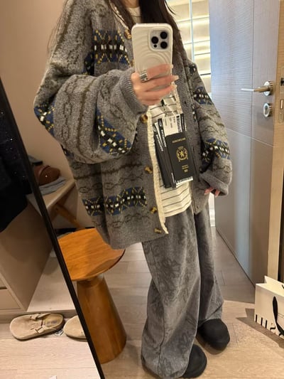 駱駝毛費爾島蕾絲大開衫外套6