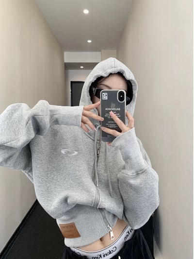 螺紋收腰短款連帽外套4