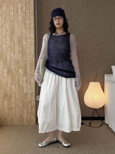 鬆緊腰立體燈籠寬鬆輪廓九分褲3